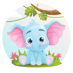 Cute cartoon baby elephant with a flower