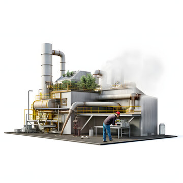 Engineer working on a biomass energy project isolated on white background, hyperrealism, png
