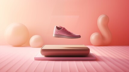 A pink sneakers floating in the air.  - obrazy, fototapety, plakaty