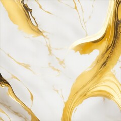 Fototapeta premium Yellow and White marble background with gold brushstrokes
