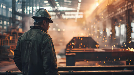 a skilled worker in a manufacturing facility, bathed in natural light for authenticity.