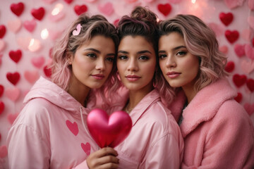 Group of white young women celebrating Valentine's Day