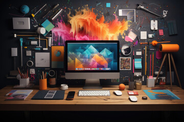 professional graphic designer desk. ai generated