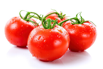 Fresh, Ripe Tomatoes with Water Droplets on a White Background