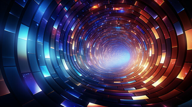  Abstract circular data tunnel Digital generated image of abstract circular data tunnel visualising speed and technology , Generate AI