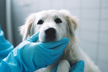 Dog paw hands veterinary. Lovely and adorable animal medical control. Generate AI