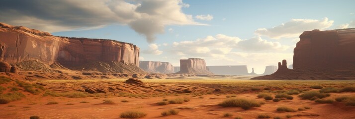 Panoramic view of landscape of American’s Wild West with desert sandstones.