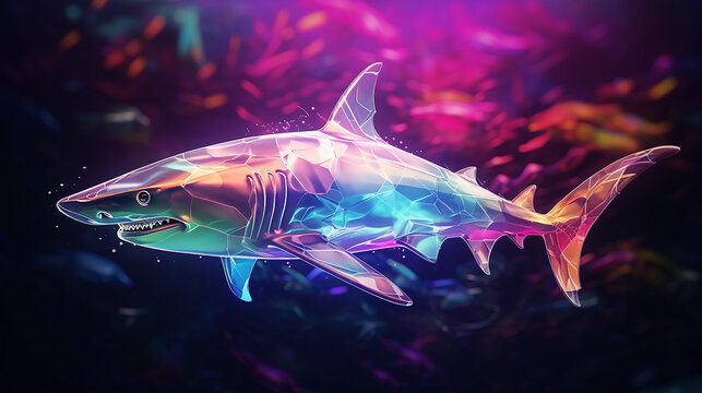 Painting of a shark with sea ocean swimming generative ai