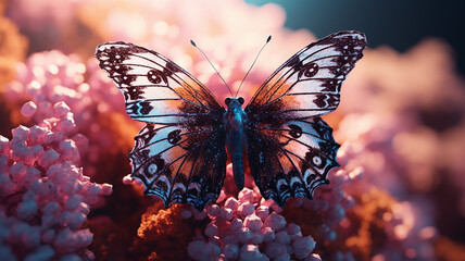 A cute butterfly filament blurred background of lights ai generative photo