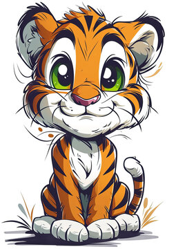 Cute baby tiger isolated on transparent background. PNG