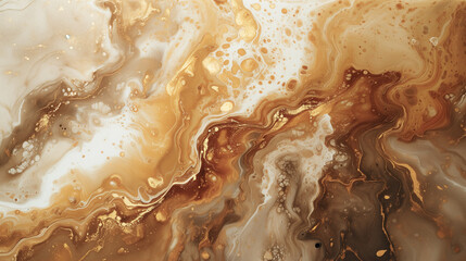 Brown marble shaped resin art painting abstract background. Dramatic earthy fluid art background with gold streaks