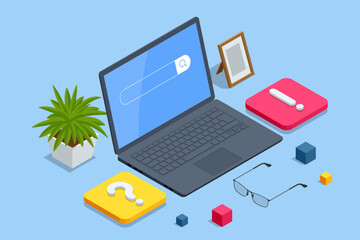 Isometric Question Marks, Message box with question, Chatbot technology, AI chat bot based on artificial intelligence