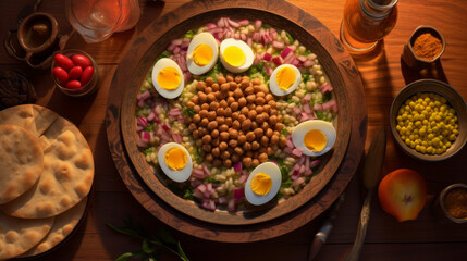 A plate of Sudanese ful medames, a hearty breakfast dish made with fava beans, served during suhoor (pre-dawn meal) in ramadan