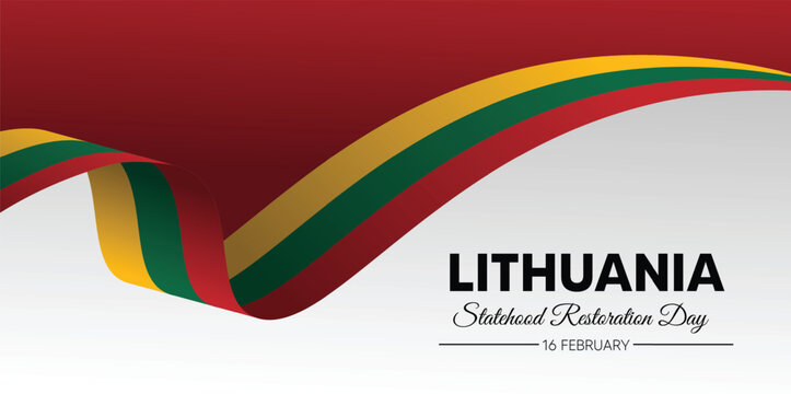 Lithuania Statehood Restoration Day 16 February flag ribbon vector poster