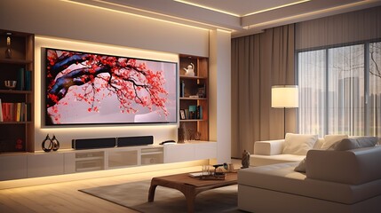 A wall-mounted TV for entertainment and relaxation.