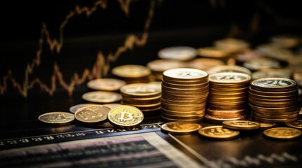 A pile of coins on table. Finance and investment theme concept.