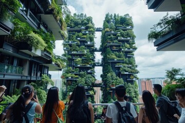 People explore the beauty of the vertical forest.
