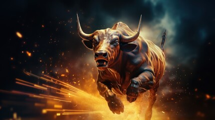 A charging powerful bull. Finance and investment bull market concept.