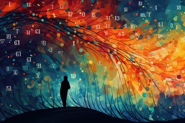 Abstract background with human silhouette and numbers. Dyscalculia Awareness Day. Mathematics and Statistics Awareness Month - obrazy, fototapety, plakaty