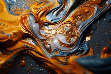 Abstract background with gold, blue, white and orange paint