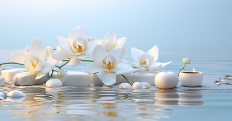 Tranquil Water Therapy: Beauty, Nature, and Zen Harmony in a Black and White Spa Oasis.