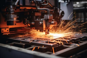 Fototapeta premium When working with metal, sparks fly out of the friction area.