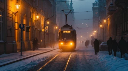 Tuinposter A tram in the street of Prague. Czech Republic in Europe. © Joyce