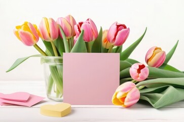 bouquet of tulips on wooden background