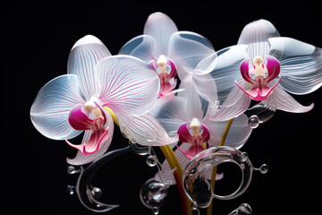 Exotic Beauty: Delicate Orchid Blossom in Pink and White, a Symbol of Elegance and Fragility, Embracing Nature's Floral Romance.