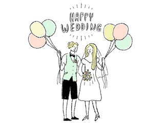 風船を持った新郎新婦、ウエディング、結婚式、ブライダル　