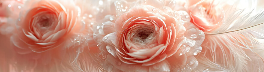 Romantic Blossoming Rose: Delicate Petal of Love and Beauty on Wet Floral Background