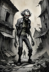Fototapeta na wymiar creepy zombie comic book figure. generative ai