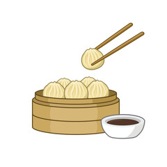 Steamed dumplings dimsum with sauce. vector illustration