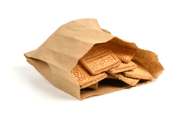 Open and full paper disposable bag of brown kraft paper isolated on white background.