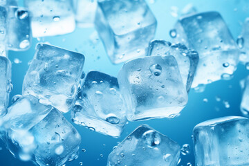 Obraz premium Ice Cubes Photography Illustration Blue Background Water Beads