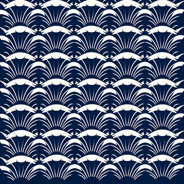 Japanese seamless pattern in oriental geometric traditional style in blue color theme 