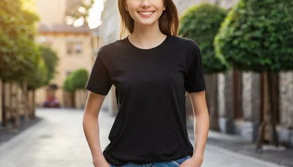 Fotobehang woman wearing black shirt outside © images.AI