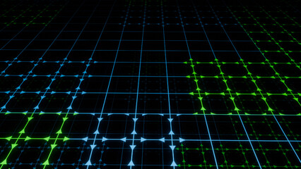 A digital cybernetic structure made of lattices and dots. Abstract background, screensaver
