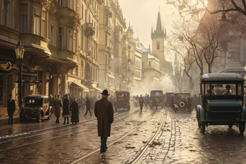 Rolgordijnen Historical street view of Prague City in 1930's. Czech Republic in Europe. © Joyce