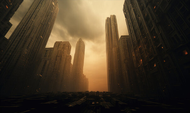 Skyscrapers, futuristic dark city