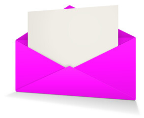 Magenta Postal envelope blank template for presentation layouts and design. 3D rendering.