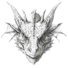 Obraz premium Hand pencil sketch drawing of dragon head over white background.