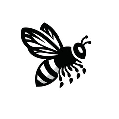 Professional black and white bee logo, suitable for a variety of industries. Minimalistic aesthetic, isolated on a white background. Silhouette icon of a wasp. simple logo of a honeybee.