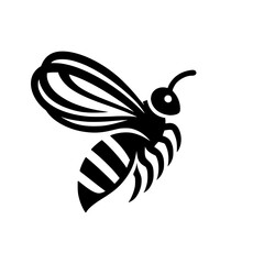 Professional black and white bee logo, suitable for a variety of industries. Minimalistic aesthetic, isolated on a white background. Silhouette icon of a wasp. simple logo of a honeybee.