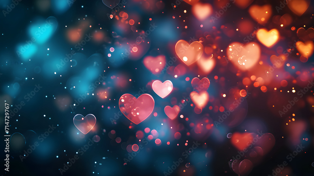 Wall mural abstract dark gradient background with hearts shape bokeh. - Wall murals