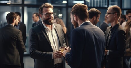 Obraz premium Professionals forging connections at a business networking event.