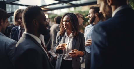 Professionals forging connections at a business networking event.