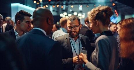 Professionals forging connections at a business networking event.