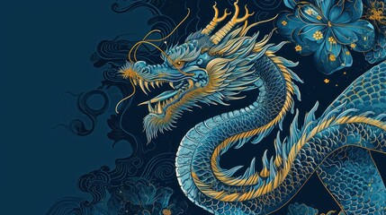 Fototapeta premium Chinese lunar new year celebration template with zodiac dragon and copy space design.