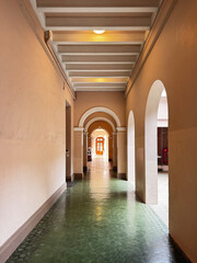 The University of Hong Kong main grand staircase and corridor hall, showing the typical British...